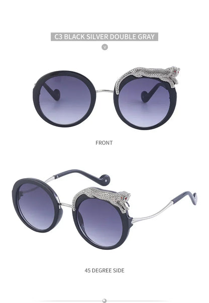 2025 Steampunk Metal Leopard Sunglasses Women Men Personalized Round Frame Sun Glasses Ladies Sunshade UV400 Gafas De Sol