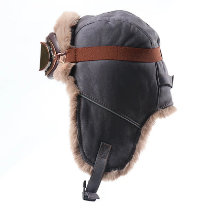Retro Unisex Aviator Trapper Hat Faux Fur Thick Warm With Goggles Earflap Winter Cap For Cycling Outdoor Cold Protection