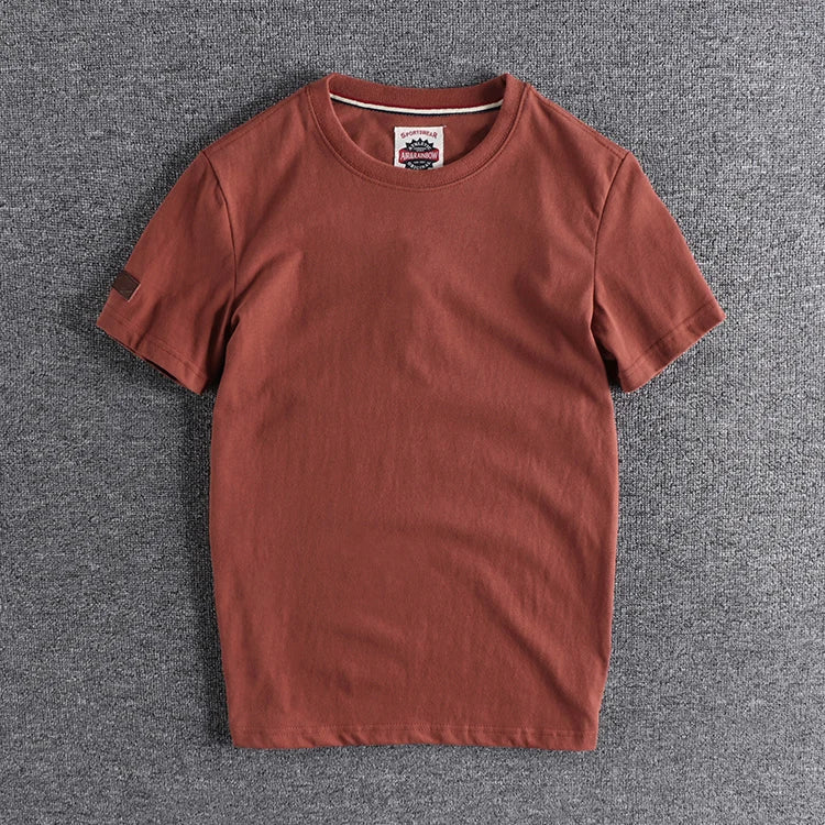 Summer New American Retro Short-sleeved O-neck Solid Color T-shirt Men's Fashion Simple 100% Cotton Washed Casual Sport Tops