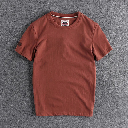 Summer New American Retro Short-sleeved O-neck Solid Color T-shirt Men's Fashion Simple 100% Cotton Washed Casual Sport Tops