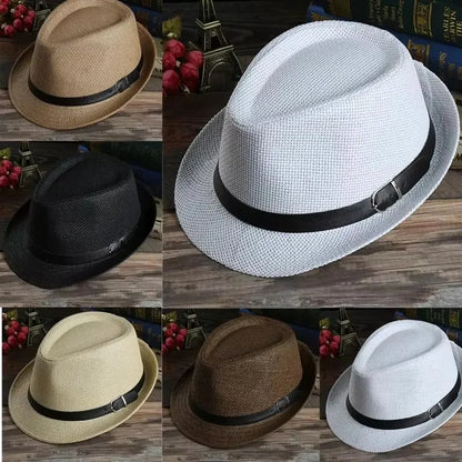 Fashion Straw Hat Men Women Summer Trendy Beach Sun Hats Solid Color Fedoras Ribbon Casual Cowboy Jazz Cap Gangster Cap Male