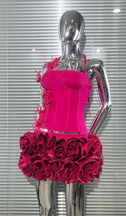 Black Red Color Women Sexy Strapless Laced-up Tops Florlas Bodycon Mini Skirt Set Celebrate Birthday Party Cocktail Dress