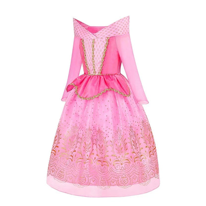 Sleeping Beauty Aurora Princess Dress Cosplay Off Shoulder Kids Gifts Fancy Halloween Party Girl Baby Lace Dress Set