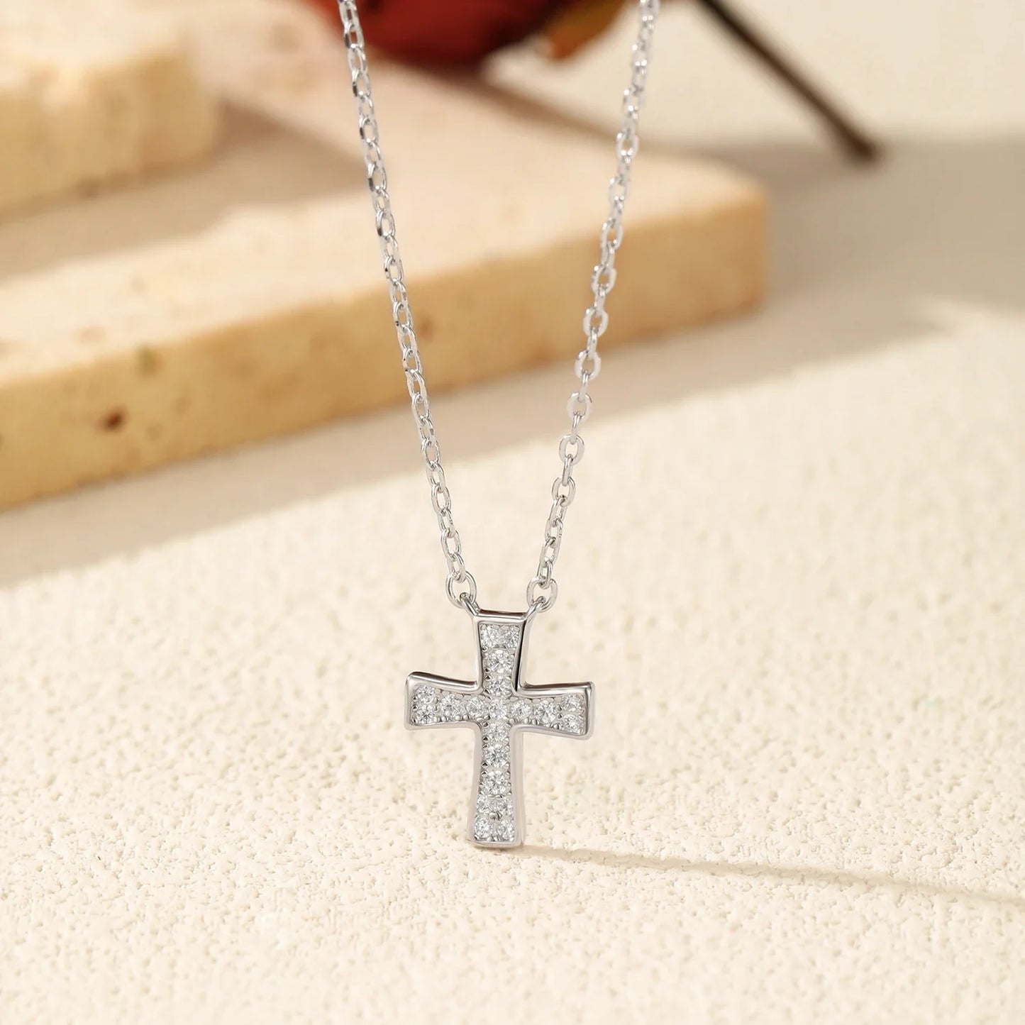 D Color Sparkling Moissanite Necklaces 925 Sterling Silver Simple Cross Pendant Necklace For Women Fine Jewelry Gifts