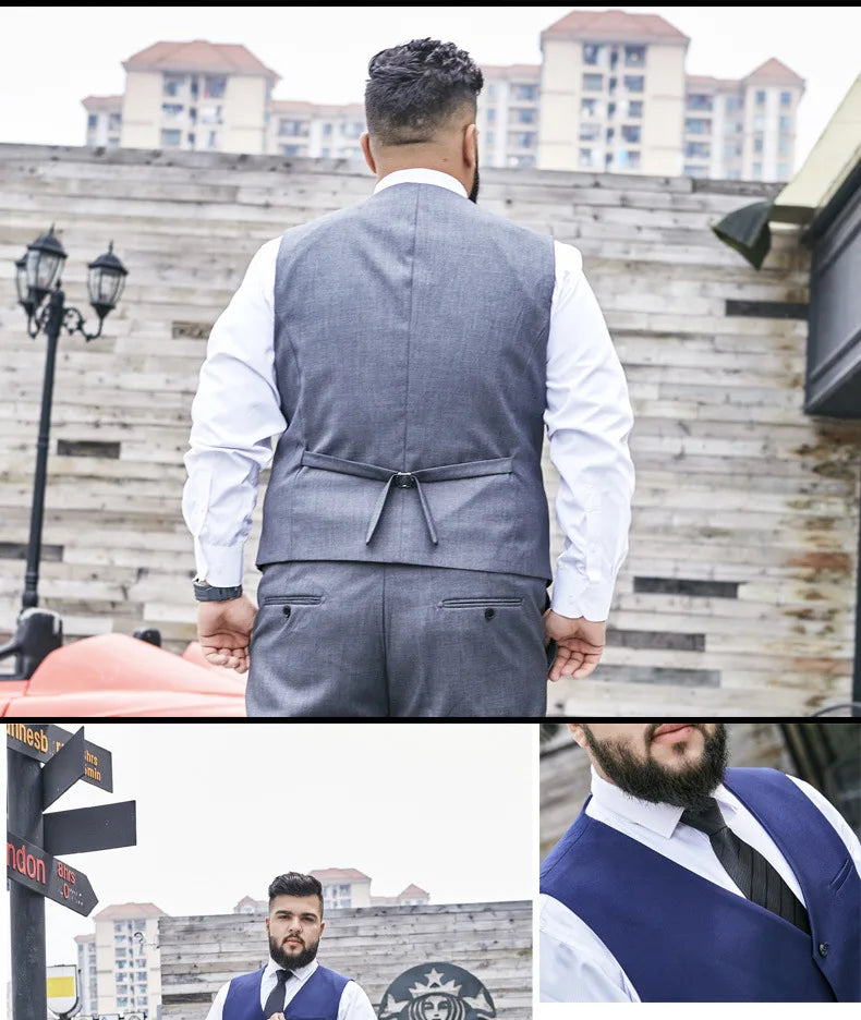2025 Plus Size Suit Vest Men Solid Color Single Breasted Waistcoat For Host Groom Groomsmen Grey Black Navy Waist Coat 9XL