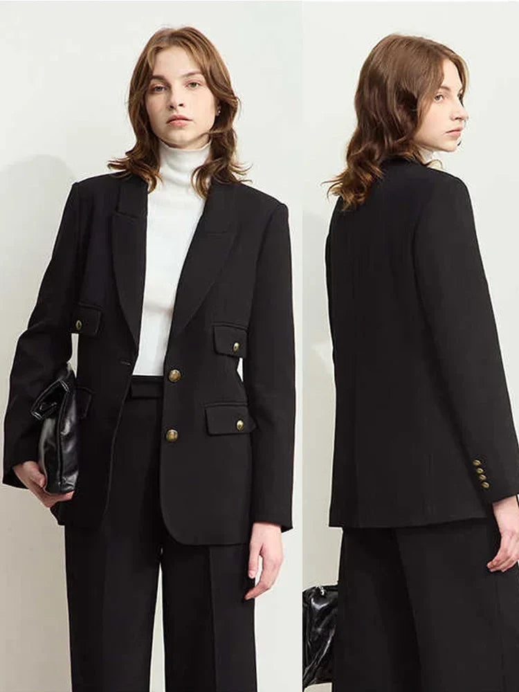 Minimalist Blazers Women Autumn 2024 Clothing Vintage Buttons Up Coat Basics Long Sleeve Jacket Office Lady Blazer 12453051
