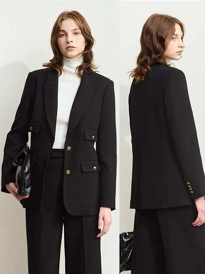 Minimalist Blazers Women Autumn 2024 Clothing Vintage Buttons Up Coat Basics Long Sleeve Jacket Office Lady Blazer 12453051