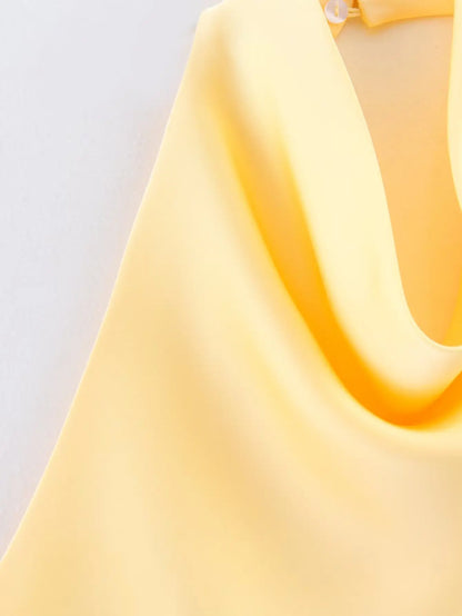 Spring Elegant Women Satin Halter Tops 2026 Summer Backless Off Shoulder Corset Vest Female Fashion Slim Crop Tank Top