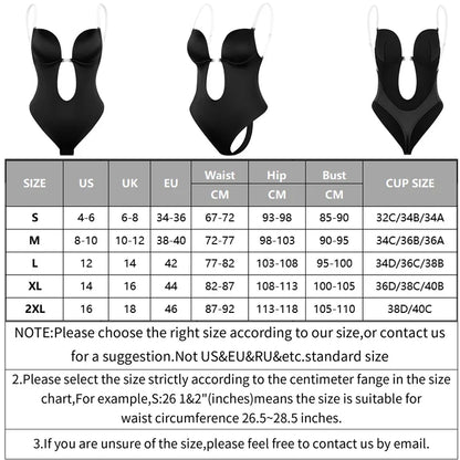 Backless Bodysuit Shapewear for Women Built-in Bra Multiple straps Thongs Body Shaper U Plunge Seam-free Faja with Open Crotch