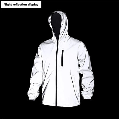 Spring New Men's Reflective Clothes Windproof Night Running Hoodie Jacket Glowing Safe Jacket Street Dance Hip Hop Streetwear