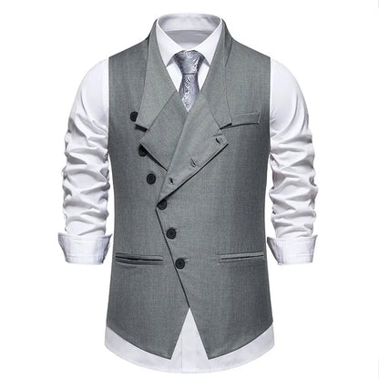 Men's Suit Vest, Chic Solid Slant-breasted Waistcoat for Men, Males Black/Grey Vest for Grooms Wedding Party Business Prom
