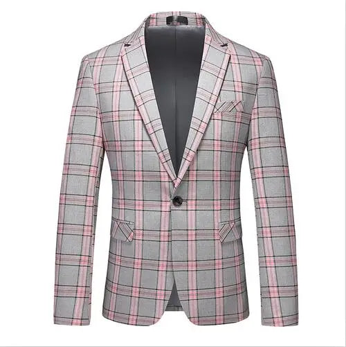 2026 New Men's Pink-Red Striped Suit Jacket, Fashion Slim Plaid Dress Coat, Red Purple Gray Blazers, Asian Size Terno Masculino