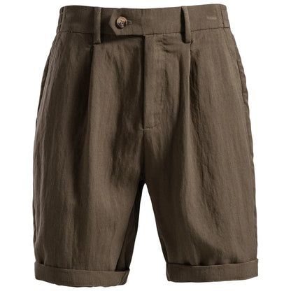 Men's Comfortable Elastic Waist Shorts Solid Color Cotton Linen Blend Multi Pocket Breathable Quick Dry Summer Shorts