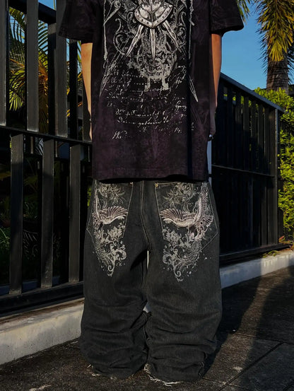 Y2K American Jeans Mens Oversized Retro Hip-Hop Wide-Leg Pants Harajuku Trend Rock Women Straight Pants