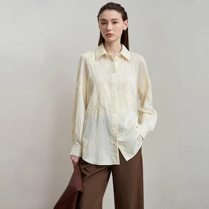 Women's Shirt 2025 Autumn New Blouse Ladies Embroidery Solid Loose Elegant Versatile Long Sleeve Tops For Woman 12543148