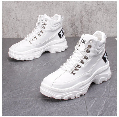 White High Top Board Boots for Men Thick Soled Men Boots with Elevated Height Inside Outdoor Casual Versatile High-top Shoes