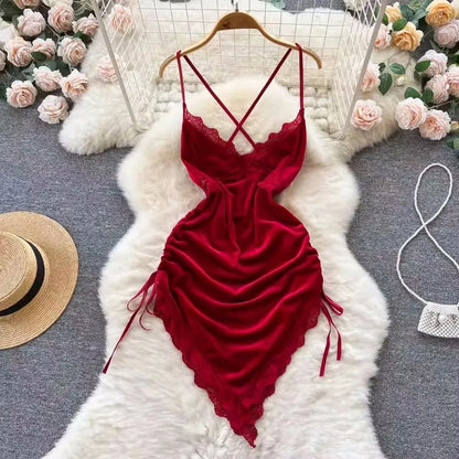 Woman Plus Size Sexy V-Neck Strap Dress Lace Trim Slim Short Dress Women Fashion Comfortable Dress Party Hotsweet