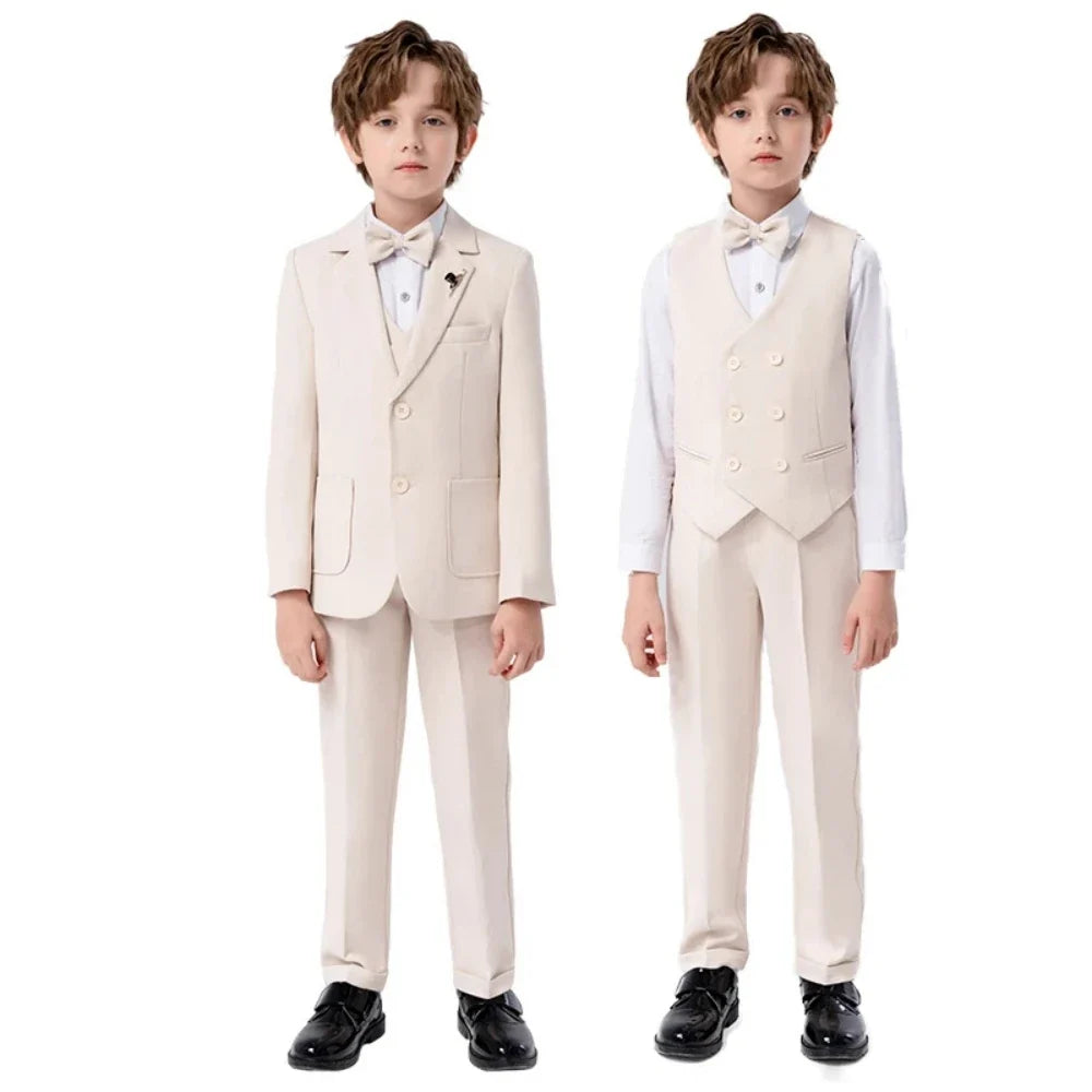 Customize Child Suit Set 4 Pieces Blazer Vest Pants Bow-tie Wedding Party Handsome Slim Fit Boys Dresswear For Activities