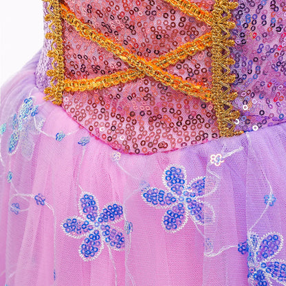Girls Birthday Party Deluxe Rapunzel Dress With Sequined Bodice Tangled Movie Cosplay Princess Costume Carnival Fairy Tale Gown