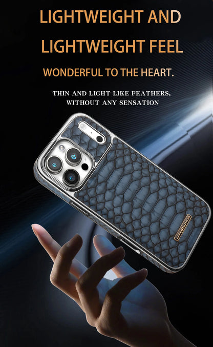 Luxurious And Stylish Snake Patterned Leather Phone Case, For IPhone 17 16 15 Pro Max 17Air Protective Case, With Flannel Lining