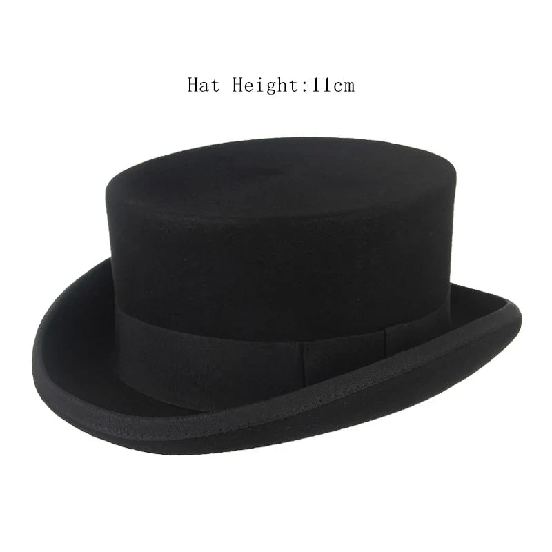 Men Women 100% Wool Felt Top Hat Gentleman Cylinder Hat Satin Lined Party Formal Fedora Costume Magician Cap