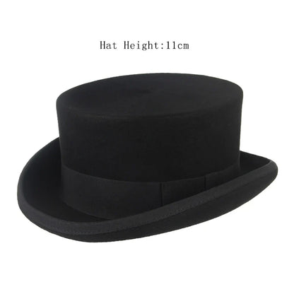 Men Women 100% Wool Felt Top Hat Gentleman Cylinder Hat Satin Lined Party Formal Fedora Costume Magician Cap