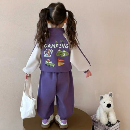 Summer Baby Girls Boys Cotton Leisure Contrast Zip Sweatshirt Jacket+Sweatpant Set School Kid 2PCS Tracksuit Child Outfit 2-12Yr