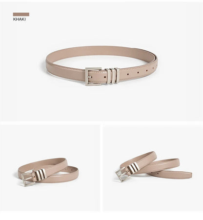 Belts Women Full Grain Leather Versatile Solid Color Metal Buckle 2024 Ladies Accessories Handmade 91055