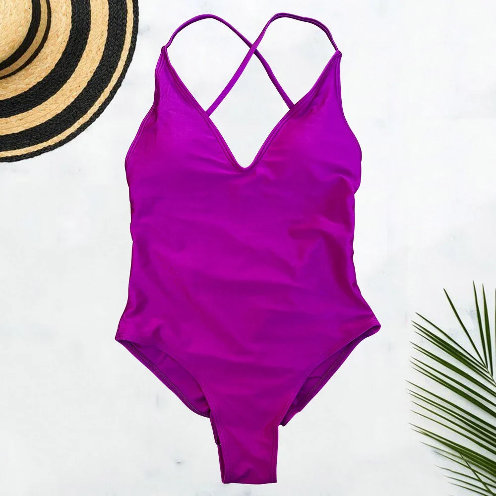 Solid One Piece Swimsuit Women Swimwear 2025 New Bikini Sexy Bodysuit Plus Size Bathing Suit Swimming Suit Maillot De Bain Femme