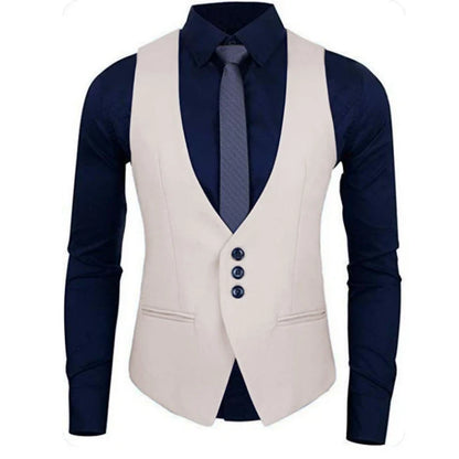 Men Vest White Solid Color Single Button Waistcoat For Wedding Business Banquet Work Formal Casual Men Suit Vest
