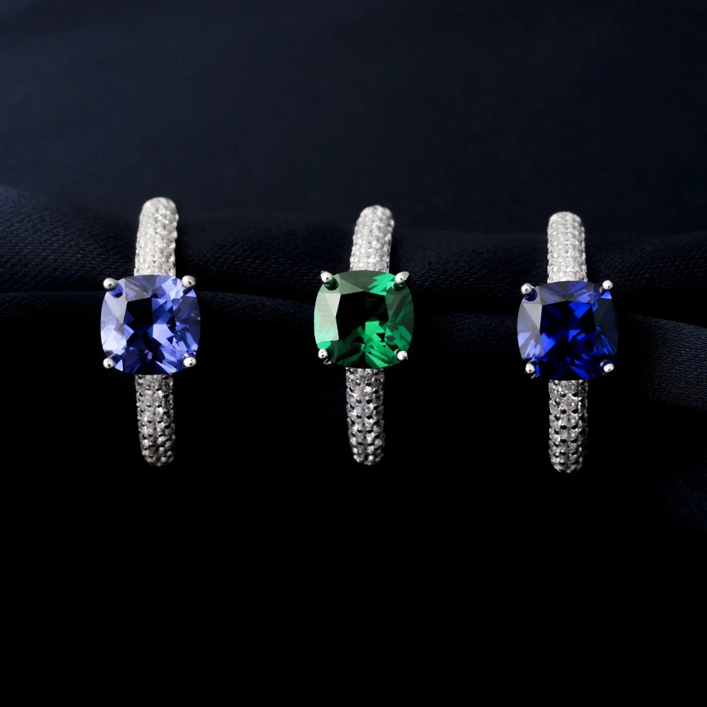 2.22ct Created Sapphire Nano Emerald Tanzanite Solitaire Ring 925 Sterling Silver for Women Daily Party Jewelry  sets gift