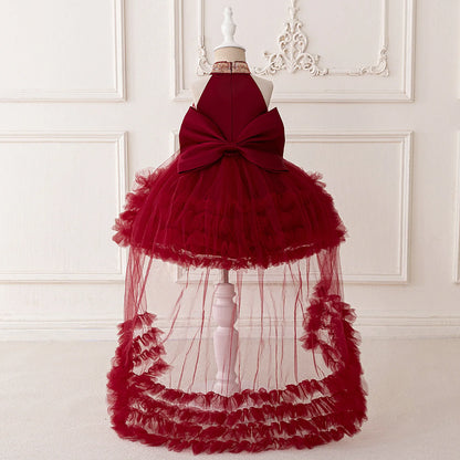 Big Bow Sequin Baby Party Girl Dresses Toddler Trailing 1st Bridesmaid Birthday Princess Dress Baby Gala Wedding Evening Costume