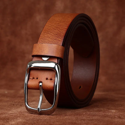 3.3CM Pure Cowhide High Quality Genuine Leather Belts for Men Brand Strap Male Stainless Steel Buckle Business Jeans Cowboy
