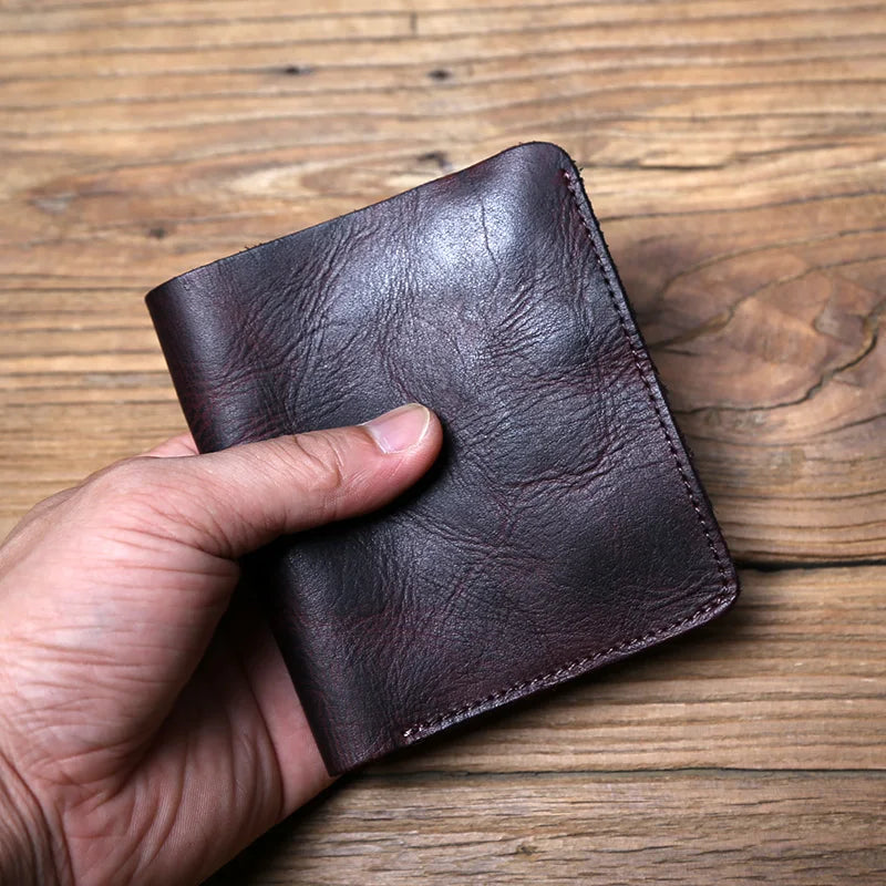 Men's Leather Wallet Retro Top Layer Cowhide Wallet Vertical Document Clip Short Youth Women's Ultra-thin Coin Purse Bag