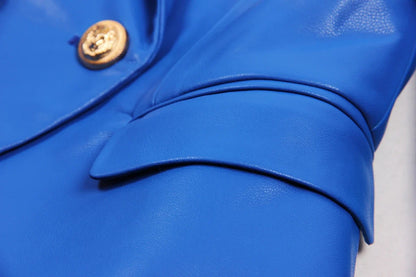 S-3XL High Quality Fashion New PU Leather Fabric Double breasted Long Sleeve Slim Fit Commuter Women's Suit Coat Blazer