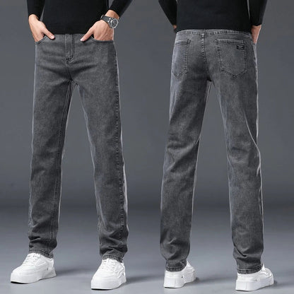 Men's New Stretch Straight Jeans Business Versatile Trendy Youth Casual Regular Long Pants for Spring Autumn Male Denim Trousers