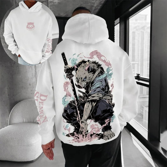 Demon Slayer Men's Hoodie Sweatshirt Inosuke Hashibira Anime Spring and Autumn Boys' Children's Long-sleeved Parent-child Outfit