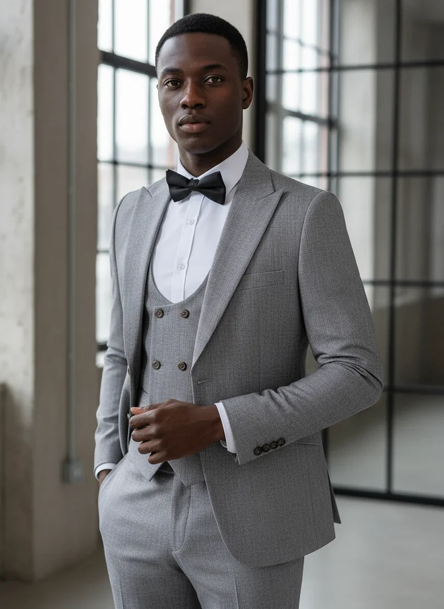 luxury Men Suit light gray Slim Fit Male Groom Wedding Blazers Party Dress  Suit Business Office three-piece