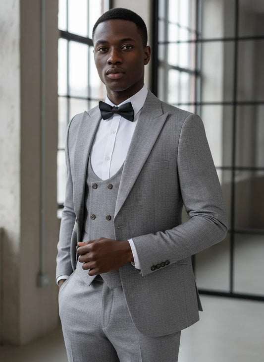 luxury Men Suit light gray Slim Fit Male Groom Wedding Blazers Party Dress  Suit Business Office three-piece