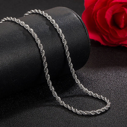 Men 100%925 Sterling Silver 3mm Twist Rope Chain Necklace Women Diamond Cut Clasp Box Chain 16-30 inch Chocker Jewelry Boy Gifts