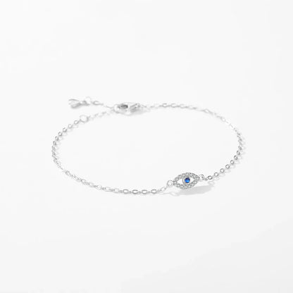 925 Sterling Silver Delicate Lucky Blue Eye Adjustable Bracelet Simple Chain Link For Women Pave Setting CZ Fine Jewelry
