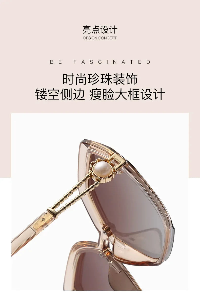 Fashion Large Frame Ladies Hollow Out Clover Inlay Women Polarized Sunglasses Drive Outdoors Sun Protection UV400 Sun Glasses