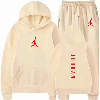 Men's pullovers for autumn and winter, solid-color hoodie + stretch waist jogging pants two-piece set, fashionable outdoor casua