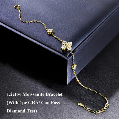 Clover GRA Certified 1.2cttw Moissanite Diamond Link Bracelet for Women 925 Silver Plated 18k Gold Hand Chain Bracelets
