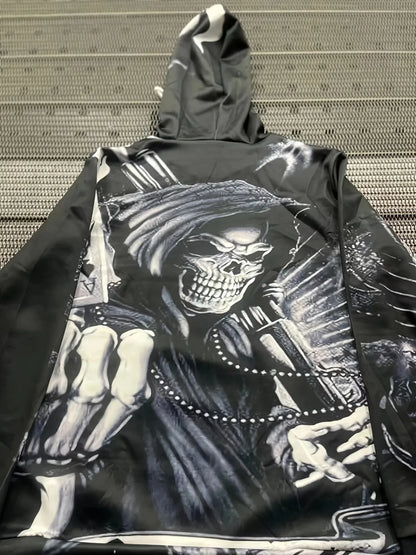 Autumn European and American new men's skull print comfortable and breathable hooded sweatshirt outdoor high street clothing
