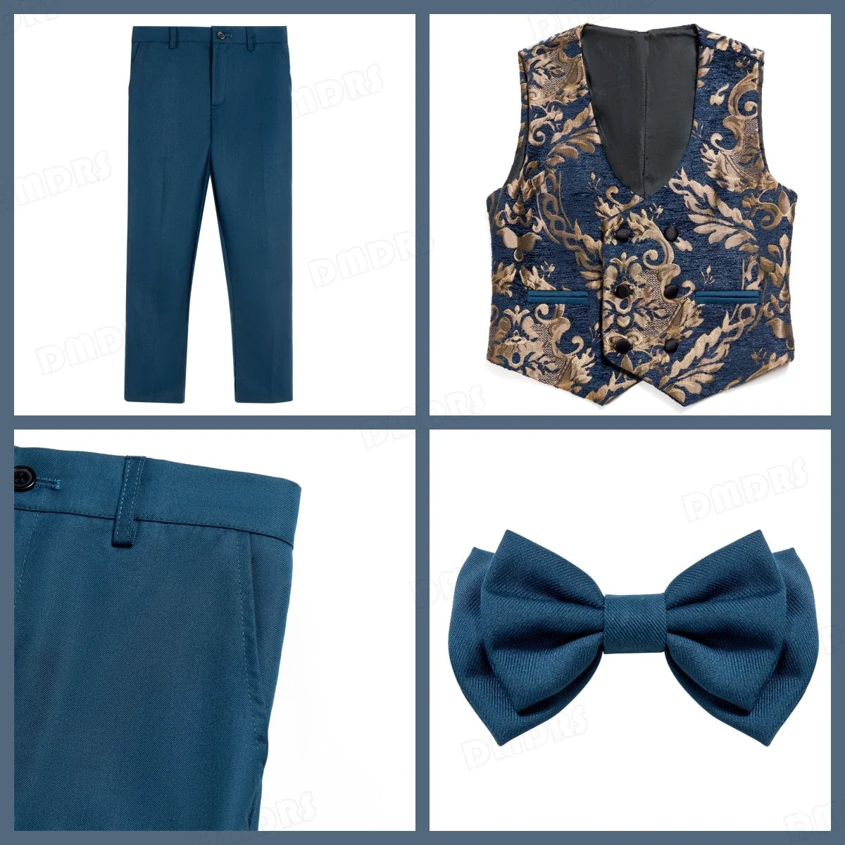 Luxury 4-Piece Set Suit Set for Boys 3-14 Years, Slim Fitting Jacket Vest Pants Bow-tie, Wedding Dresswear for Chidren In Stock