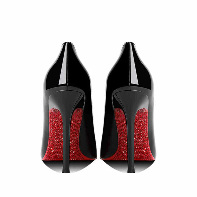 Women's heels 2025 New Luxury Brand Pumps Red Bottom Pointed Toe Rhinestone High Heels Elegant Stiletto Party Prom Ladies Shoes