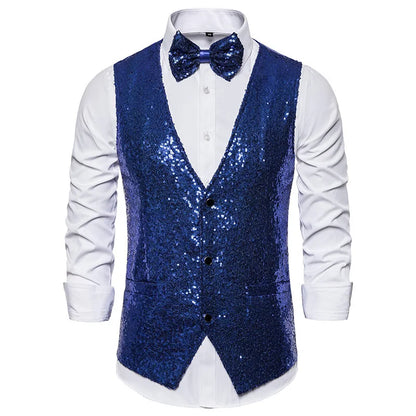 2026 Men's Shiny Gold Sequin Glitter Embellished Blazer Waistcoat Night Club Blazer Wedding Party Waistcoat Stage Singers Vest