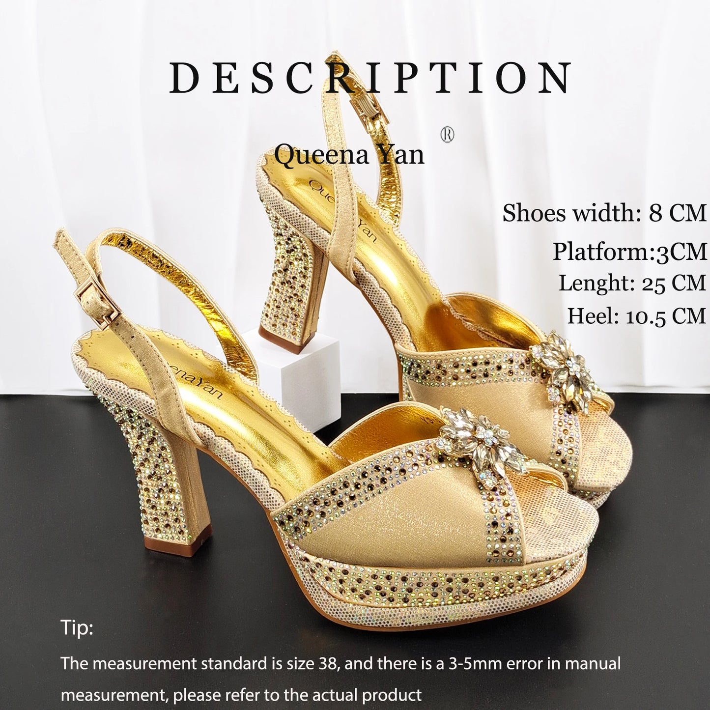 Italian Design Bigger Size Shoes and Bags Set Wedding for Women Bride Ladies High Heel HAND CRAFTED UPPER Shoes with Rhinestone
