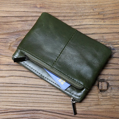 Vintage Genuine Leather Men's Zero Wallet Natural Cowhide Zipper Key Bag Women's Bank Card Bag Mini Coin Bag  Card Holder